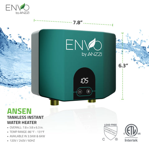 ENVO Ansen Compact Tankless Electric Water Heater, Heat-on-Demand, Endless Hot Water Supply, ETL Certified, Energy and Water Saving