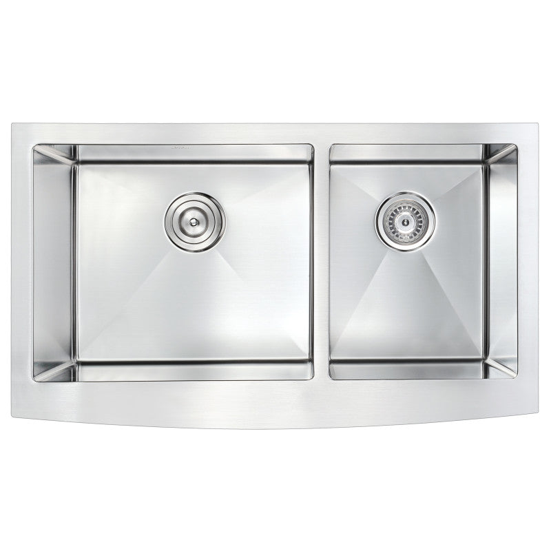 ANZZI Elysian Farmhouse Stainless Steel 36 in. 0-Hole 60/40 Double Bowl  Kitchen Sink in Brushed Satin