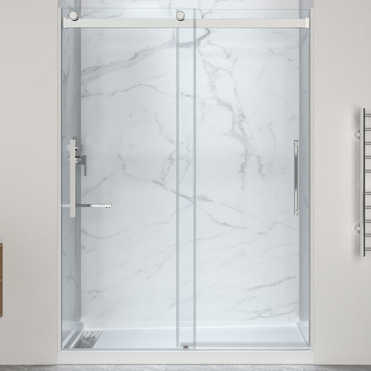 Stellar Series Sliding Frameless Shower Door  with Alcove Shower Base