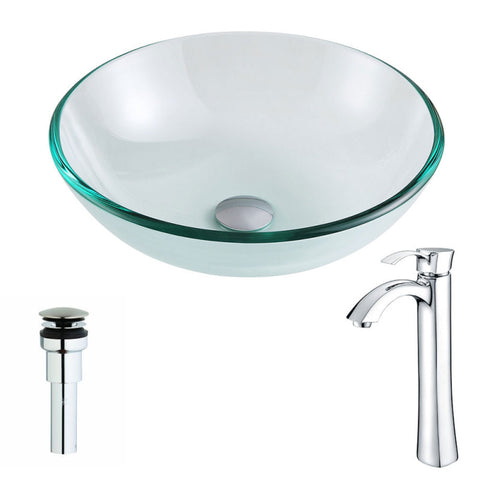 LSAZ087-095 - ANZZI Etude Series Deco-Glass Vessel Sink in Lustrous Clear Finish with Harmony Faucet in Chrome