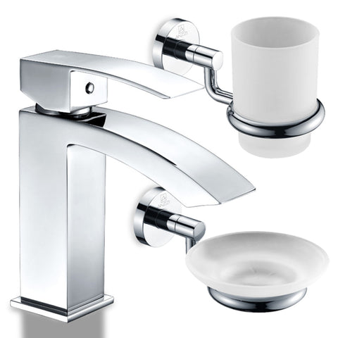 L-AZCMB037-01CH - ANZZI Revere Series Single Hole Single-Handle Low-Arc Bathroom Faucet in Polished Chrome with Soap Dish and Toothbrush Holder