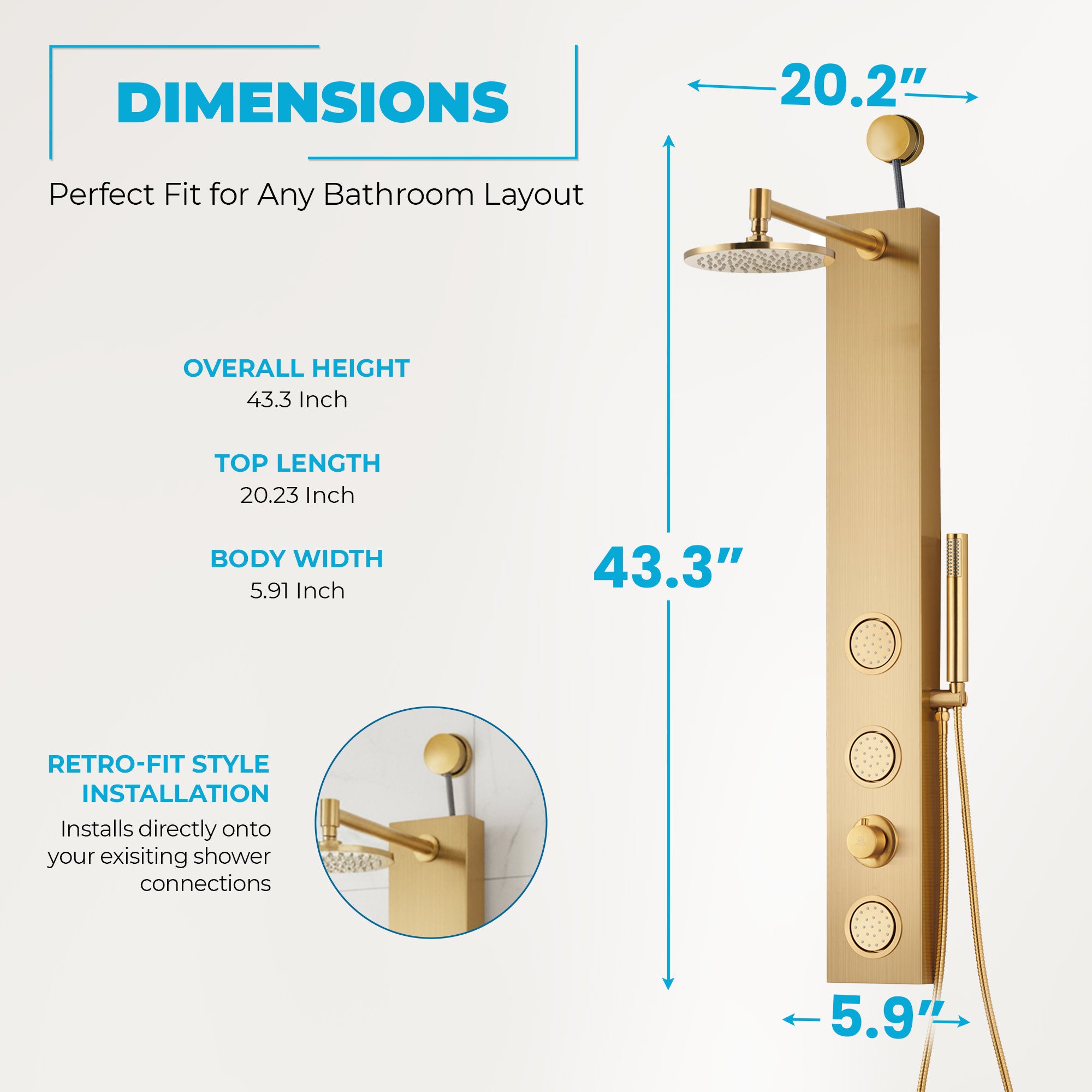 SP-AZ080PRX - ANZZI Beverly Series 43 in. 3-Jetted Shower Tower