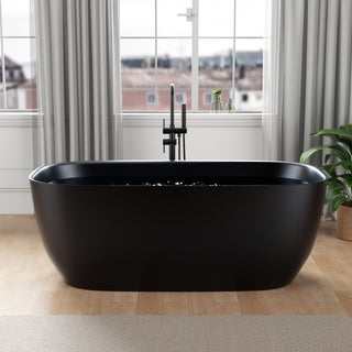 67 in. x 32 in. Rectangle Freestanding Stone Resin Deep Soaking Flat-Bottom Bathtub with Center Drain