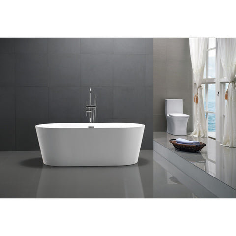 FT-AZ098 - ANZZI Chand 67 in. Acrylic Flatbottom Freestanding Bathtub in White