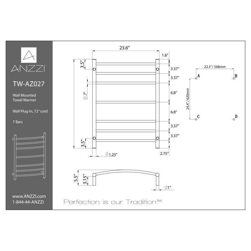 Heated towel rail discount dimensions