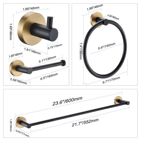 ANZZI 4-Piece Matte Black & Satin Brass Bathroom Accessories Set