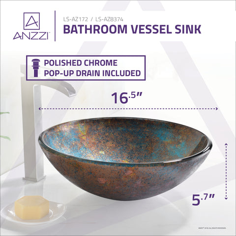 Tara Series 17 in. Bathroom Vessel Sink with Scratch-Tough and Stain-Resistant Non-Porous Surface in Emerald Burst Glass