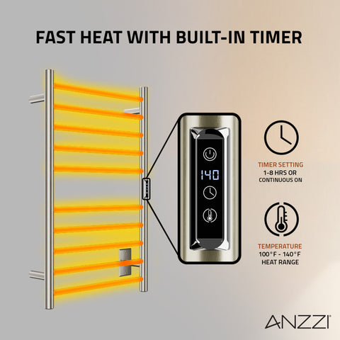 ANZZI Bali Series 10-Bar Stainless Steel Wall Mounted Towel Warmer