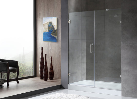 60 in. by 72 in. Frameless Hinged Alcove Shower Door in Polished Chrome with Handle