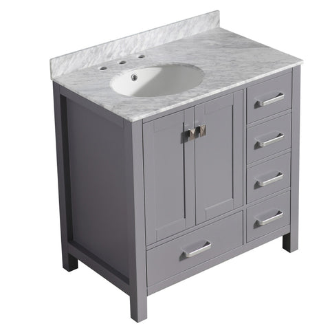 V-CHG013-36-X - ANZZI ANZZI Chateau Series 36 in. W x 35 in. H Bathroom Bath Vanity Set in Carrara White Marble  Counter Top with White Basin in Rich Gray