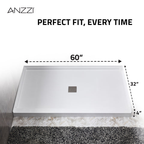 ANZZI Base Series 60 in. L x 32 in. W ANZZI Shower Pan Base with Center Drain in Glossy White Marine Acrylic