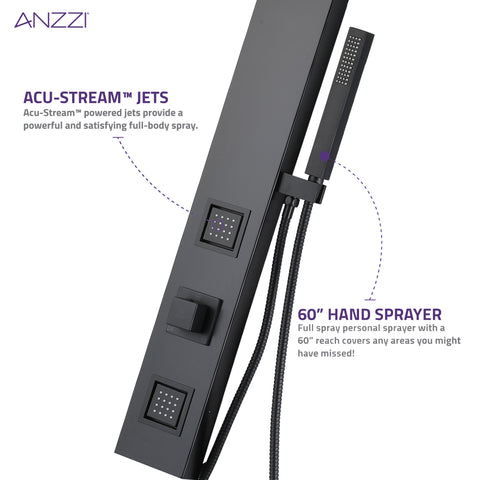 Dion Series 39 in. 2-Jetted Shower Tower with Heavy Rain Shower and Body Jets and Spray Wand in Matte black