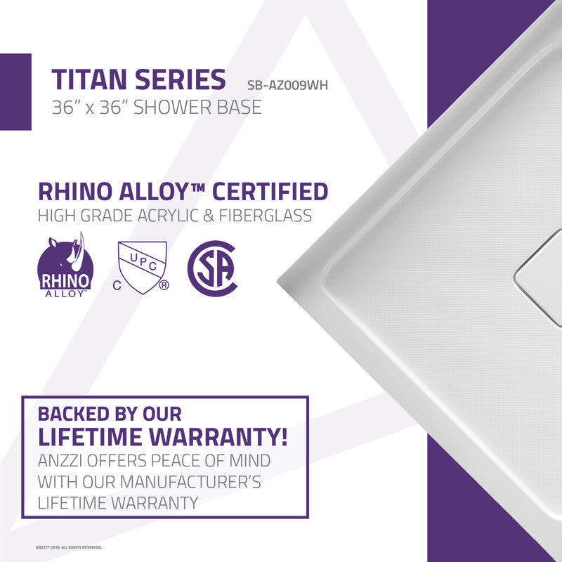 SB-AZ009WH - ANZZI Titan Base Series 36 in. L x 36 in. W Corner