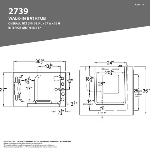 Coupe Series 27 in. x 39 in. Right Drain Quick Fill Walk-In Air Tub in White