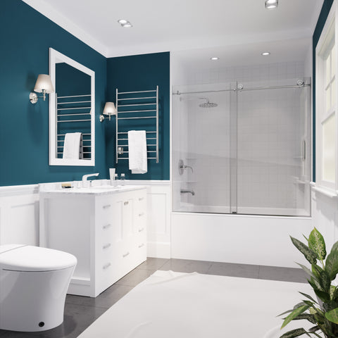 60 in. x 62 in. Frameless Sliding Tub Door in Polished Chrome