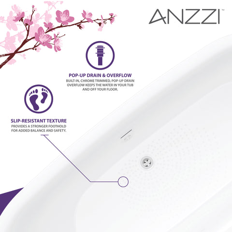 Ami Series 59 in. x 30 in. Flat Bottom Acrylic Freestanding 79 Gallon Soaking Bathtub with Center Drain in Glossy White