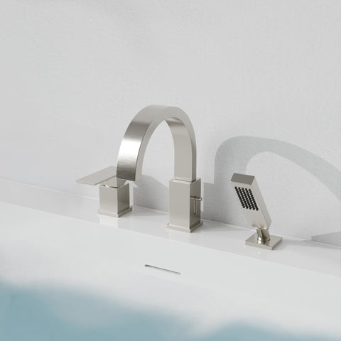 Nite Series Single-Handle Deck-Mount Roman Tub Faucet with Handheld Sprayer in Brushed Nickel