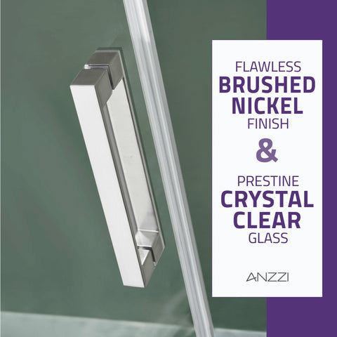 Anzzi Rhodes Series 60 x 76 Frameless Sliding Shower Door with Handle in Brushed Nickel - SD-FRLS05702BN