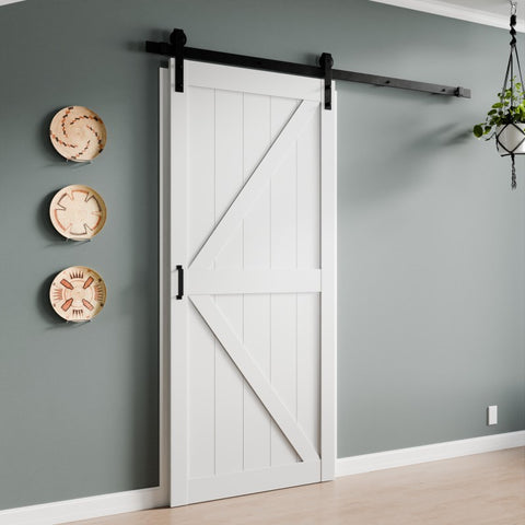 ID-AZBD02 - ANZZI Grotto Series 36 in. x 84 in. Pure White Finish MDF Interior Sliding Barn Door with Hardware Kit in Matte Black