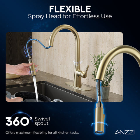 Modern 16 in. 1-Handle Touchless Pull-Down Kitchen Faucet in Satin Brass with Motion Sensor and Dual Spray Modes