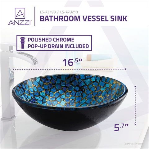 ANZZI Mosaic Series Vessel Sink in Blue/Gold Mosaic