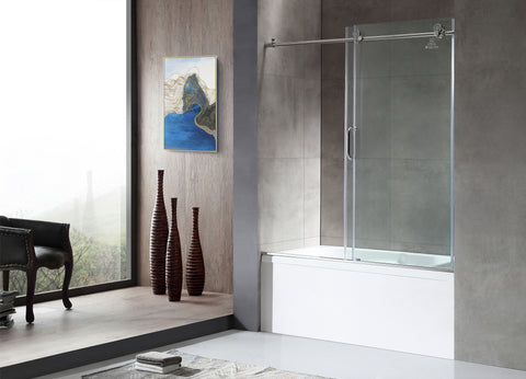 60 in. L x 30 in. W x 83 in. H Right Drain White Rectangular Tub with Frameless Sliding Tub Door in Polished Chrome