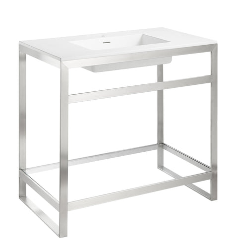 ANZZI Orchard 36" Ultramodern Console Sink (36" W x 34" H), Glossy White Solid Surface Top, Tempered Glass Shelf, Multiple Frame Finishes