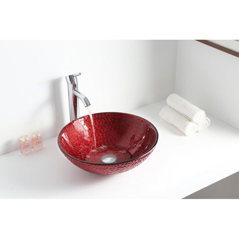 Hollywood Series Deco-Glass Vessel Sink in Lustrous Red