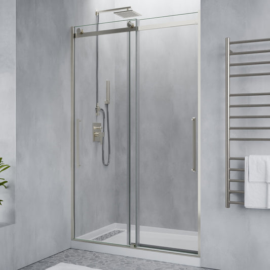 SD-FRLS05901BN - ANZZI Stellar Series 48 in. x 76 in. H Sliding Frameless Shower Door in Brushed Nickel with Tsunami Guard Tempered Glass