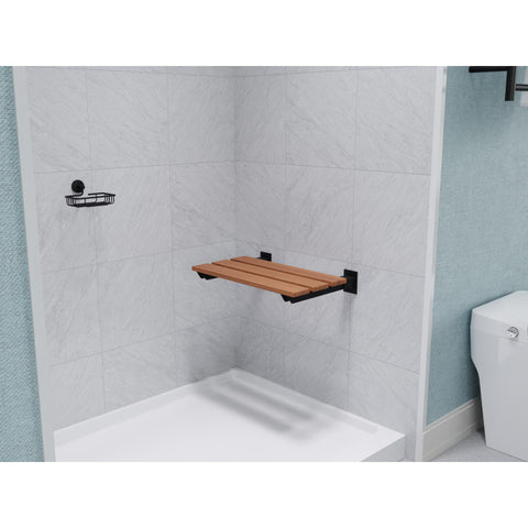 AC-AZ202MB - ANZZI Bohemian 18.7 in. Teak Wall Mounted Folding Shower Seat in Matte Black