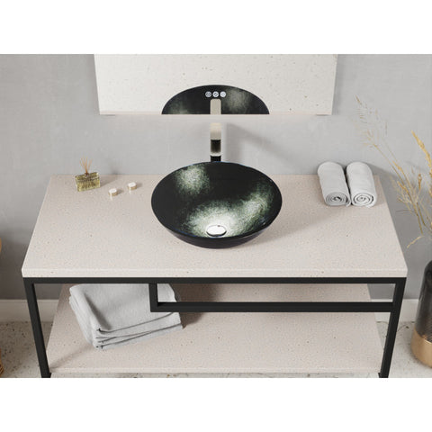 LS-AZ902 - ANZZI Amalfi Round Glass Vessel Bathroom Sink with Stellar Black Finish
