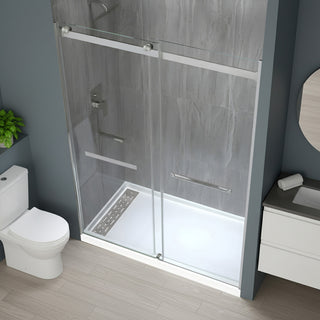 Kahn Series 60 in. x 30 in. Alcove Shower Base and Frameless Sliding Shower Door Combo with Tsunami Guard