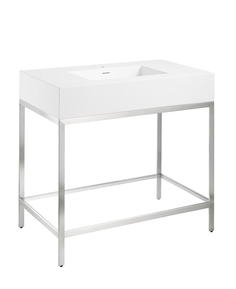 Ventura 36 in. Console Sink in Brushed Nickel with Matte White Counter Top