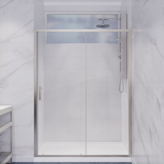 48 in. x 72 in. Framed Shower Door with TSUNAMI GUARD in Brushed Nickel