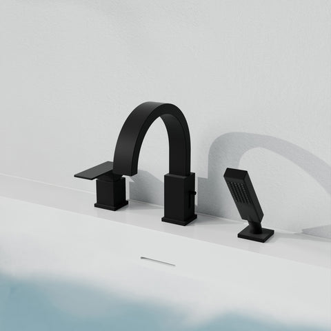 Nite Series Single-Handle Deck-Mount Roman Tub Faucet with Handheld Sprayer in Matte Black