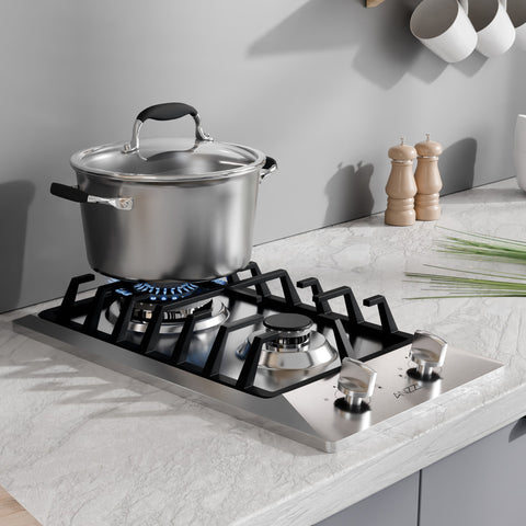 12 in. 2-Burner Recessed Gas Cooktop in Stainless Steel with Power Burners 5800-15000 BTU/h and NG/LP Convertible