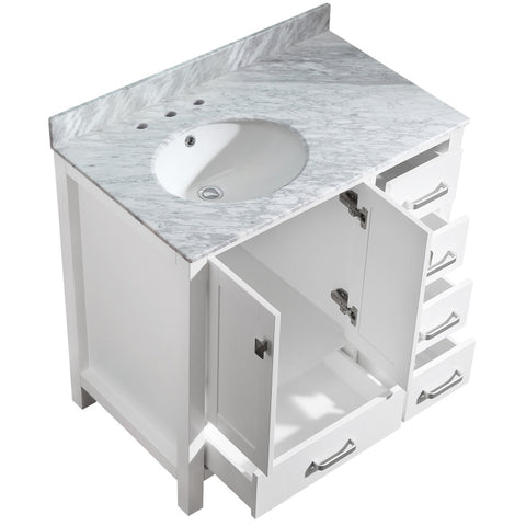 ANZZI Chateau 36 in. W x 22 in. D Bathroom Bath Vanity Set with Carrara Marble Top with White Sink