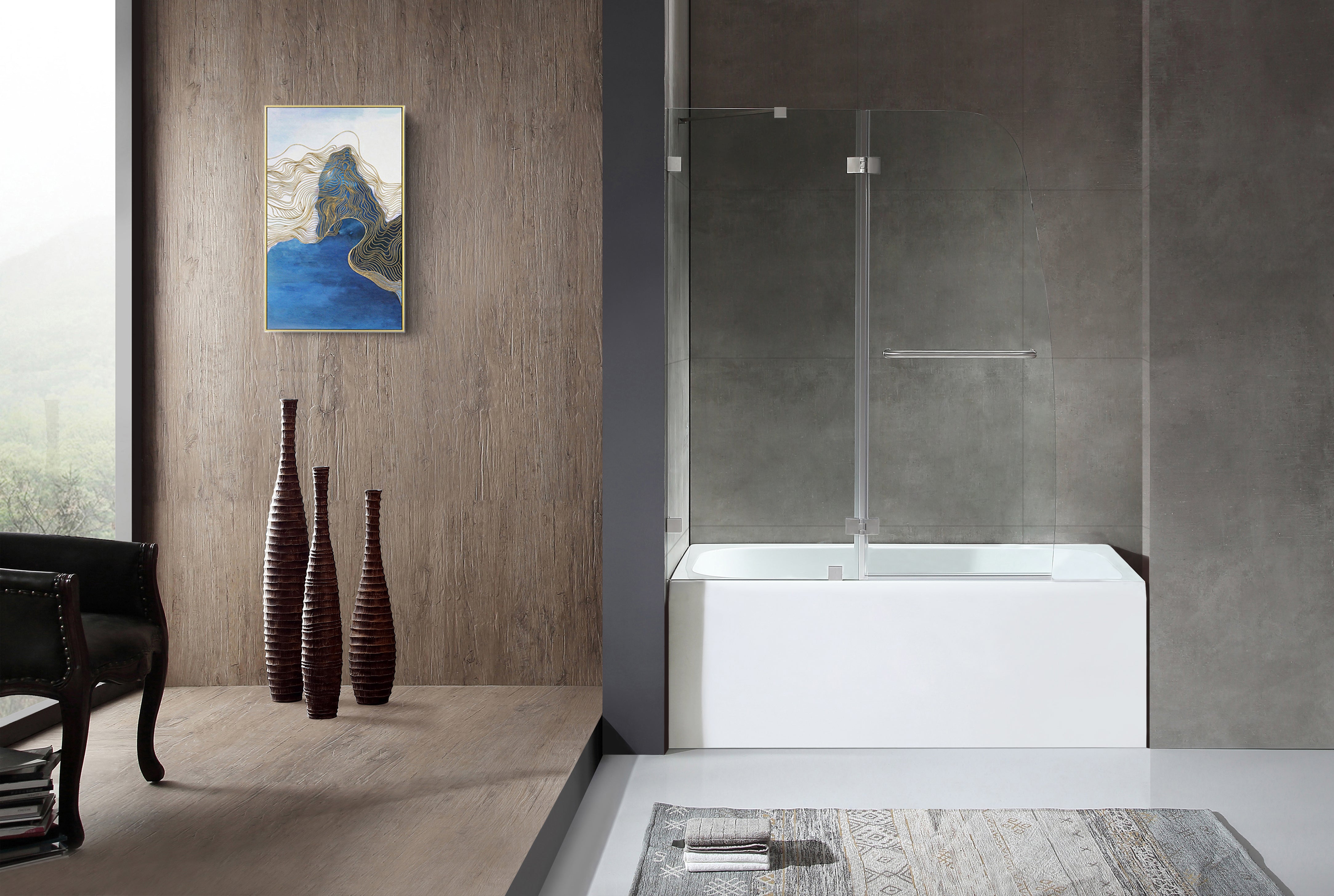 SD-AZ8076-01BNR - ANZZI 48 in. by 58 in. Frameless Hinged Tub Door