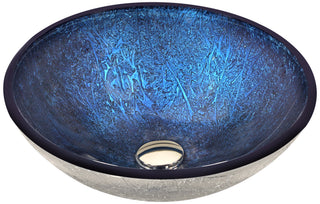 Arc Series 17 in. Bathroom Vessel Sink with Scratch-Tough and Stain-Resistant Non-Porous Surface in Blue Glass