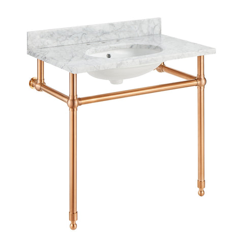CS-FGC004-RG - ANZZI Verona 34.5 in. Console Sink in Rose Gold with Carrara White Counter Top