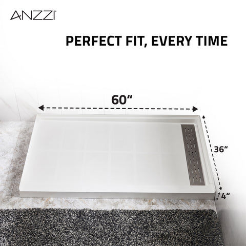 ANZZI Shower Base 60 in. L x 36 in. W Shower Pan Base with Right Drain in Glossy White Marine Acrylic