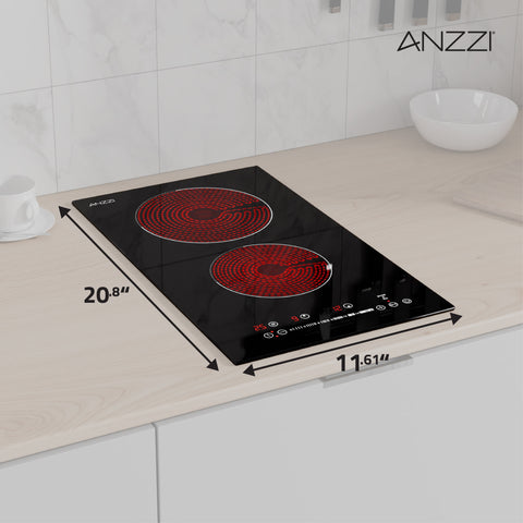 Twilight Collection 12-In. Electric Cooktop in Black Glass with Dual-Zone Control, Radiant Heating, and Ceramic Hobs