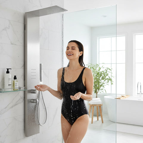 Collines Series 55 in. 2-Jetted Shower Tower in Polished Chrome with Heavy Rain Shower, Spray Wand, and DIY Friendly