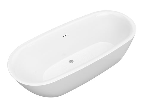 Ami Series 59 in. x 30 in. Flat Bottom Acrylic Freestanding 79 Gallon Soaking Bathtub with Center Drain in Glossy White