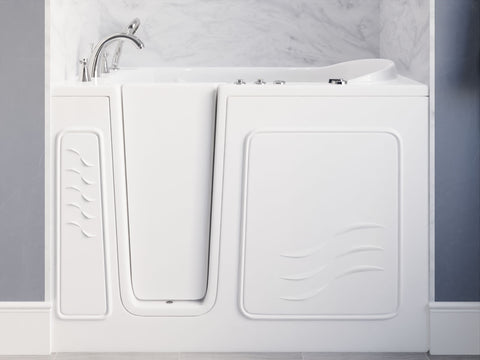 30 in. x 53 in. Left Drain Quick Fill Walk-In Whirlpool Tub with Powered Fast Drain in White