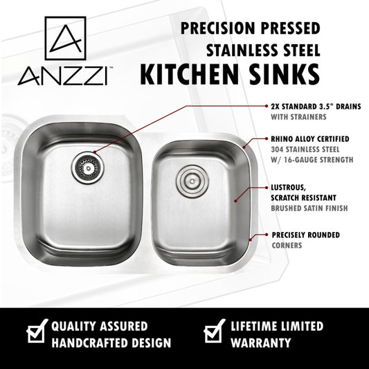 ANZZI MOORE Undermount 32 in. Double Bowl Kitchen Sink with Harbour Faucet in Polished Chrome