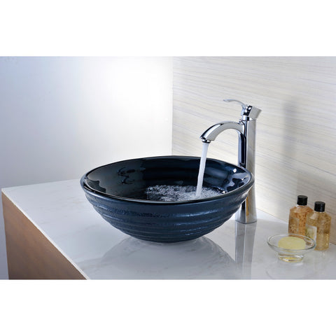 ANZZI Rongomae Series Deco-Glass Vessel Sink in Coiled Blue