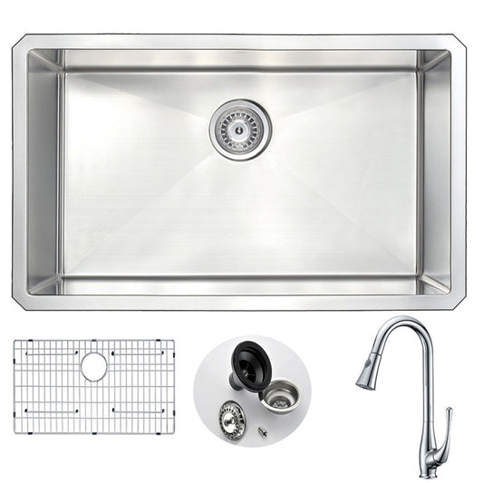 KAZ3018-041 - ANZZI VANGUARD Undermount 30 in. Single Bowl Kitchen Sink with Singer Faucet in Polished Chrome