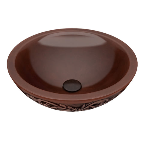 ANZZI Swell 16 in. Handmade Vessel Sink in Polished Antique Copper with Floral Design Exterior