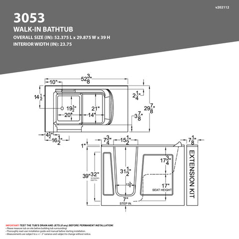 Value Series 30 in. x 53 in. Right Drain Quick Fill Walk-in Whirlpool Tub in White